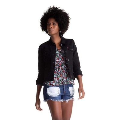 NWT Levi's Black Premium Original Cropped Trucker Jacket - Large