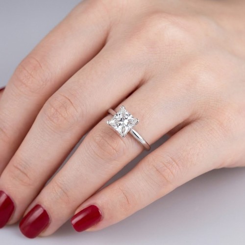 Solitaire Engagement Ring 14K Gold 1.88 Carat Princess Lab-Grown Diamond G VS1