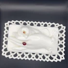 Antique 19th Century Atterbury Milk Glass Box Hand Bird Rhinestone Ruby Rare