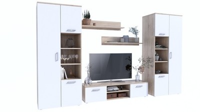 Wohnwand Apollo Sonoma Eiche Weiß | 4-teiliges Set | Modern | Laminat