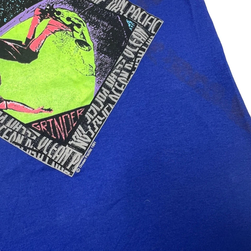 Ocean Pacific OP VTG 1991 Grinder Skateboarding Tee T-Shirt Blue Youth Large - Imagem 4 de 4