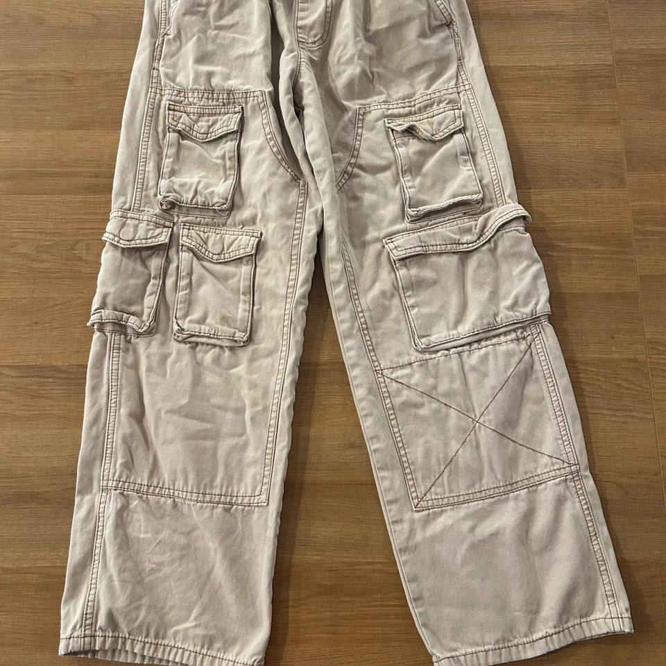 Pacsun Baggy Cargo Pants Tan Mens Size S Drawstring Utility Pockets - Image 3 of 4