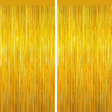 Gold Tinsel Backdrop Foil Fringe Curtains - 2 Packs Door Streamers Backdrop for