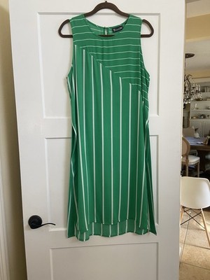 7th Avenue Design Studio NY&C Green/White Striped Sheath Long Dress Zip M