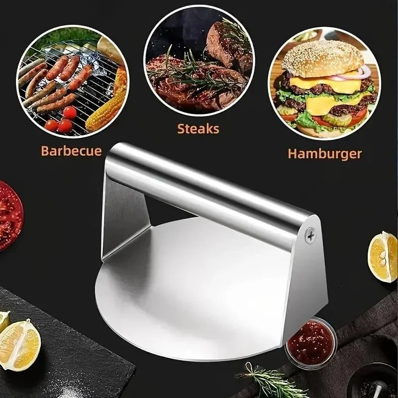 Herramienta de cocina redonda para aplastar hamburguesas de acero inoxidable