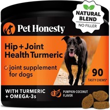 Pet Honesty Hip  Joint Turmeric Dog Supplement Omega-3 Mobility Support 90 Ct