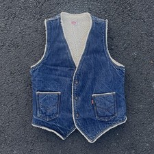 Vintage 1970s Levi s Denim Sherpa Vest Mens Medium
