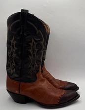 Vintage Men’s Tony Lama Cowboy Boots Two Tone Brown Lizard Wingtip Toe 11.5D USA