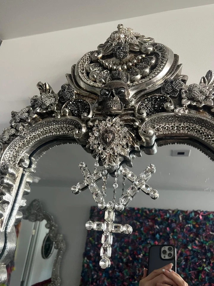 Impresionante espejo de pared único en su tipo incrustado con cristales con plata de ley Foto 4 de 4