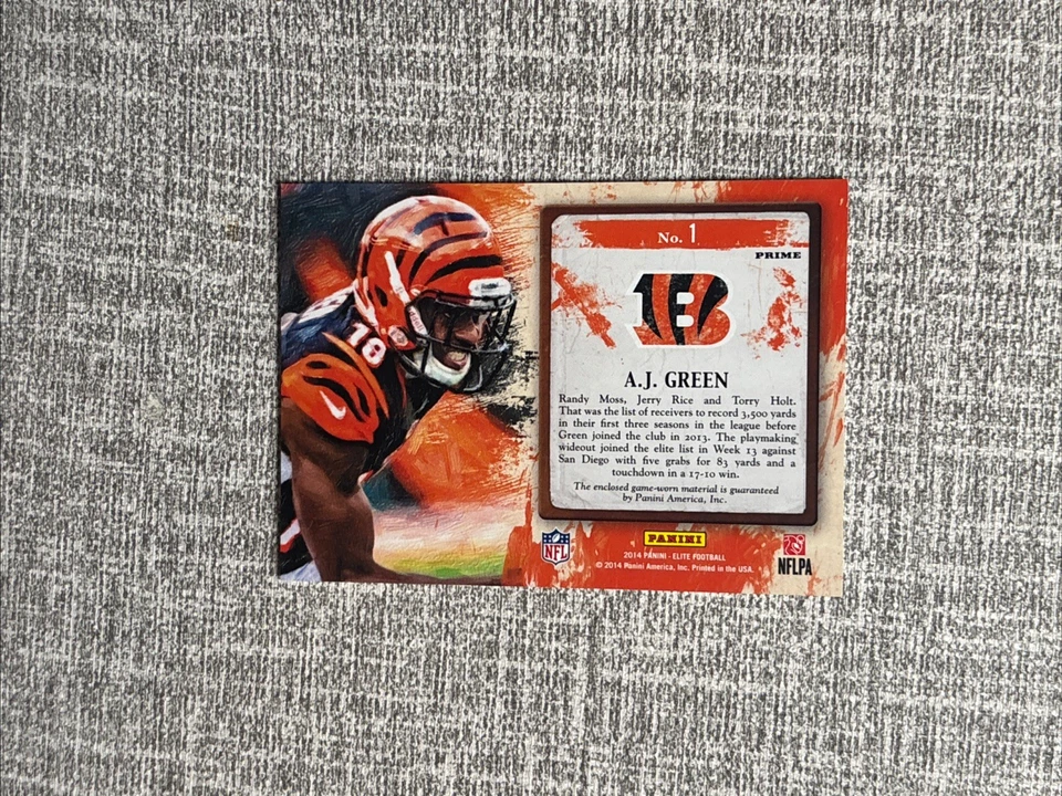 A.J. Parche verde 2014 Panini Elite Gridiron Kings Prime 3 colores juego usado/25 Foto 2 de 2