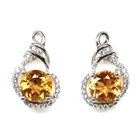 Golden Yellow Citrine White Zircon Earrings 925 Sterling Silver Handmade