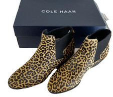 Cole Haan Elyse Leopard Print Boots Gia Bootie Size 5.5 Calf Hair Shoes