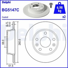 2x Bremsscheibe voll BG5147C DELPHI für RENAULT MITSUBISHI