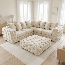 Ashton 5 Seater Corner Sofa Velvet Scatterback Chesterfield Settee Corner Lounge