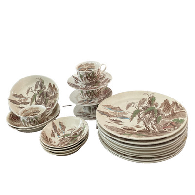 23 Piece Set 1940 s Nasco Mountain Wood Land China Rustic Country Well Used Dish