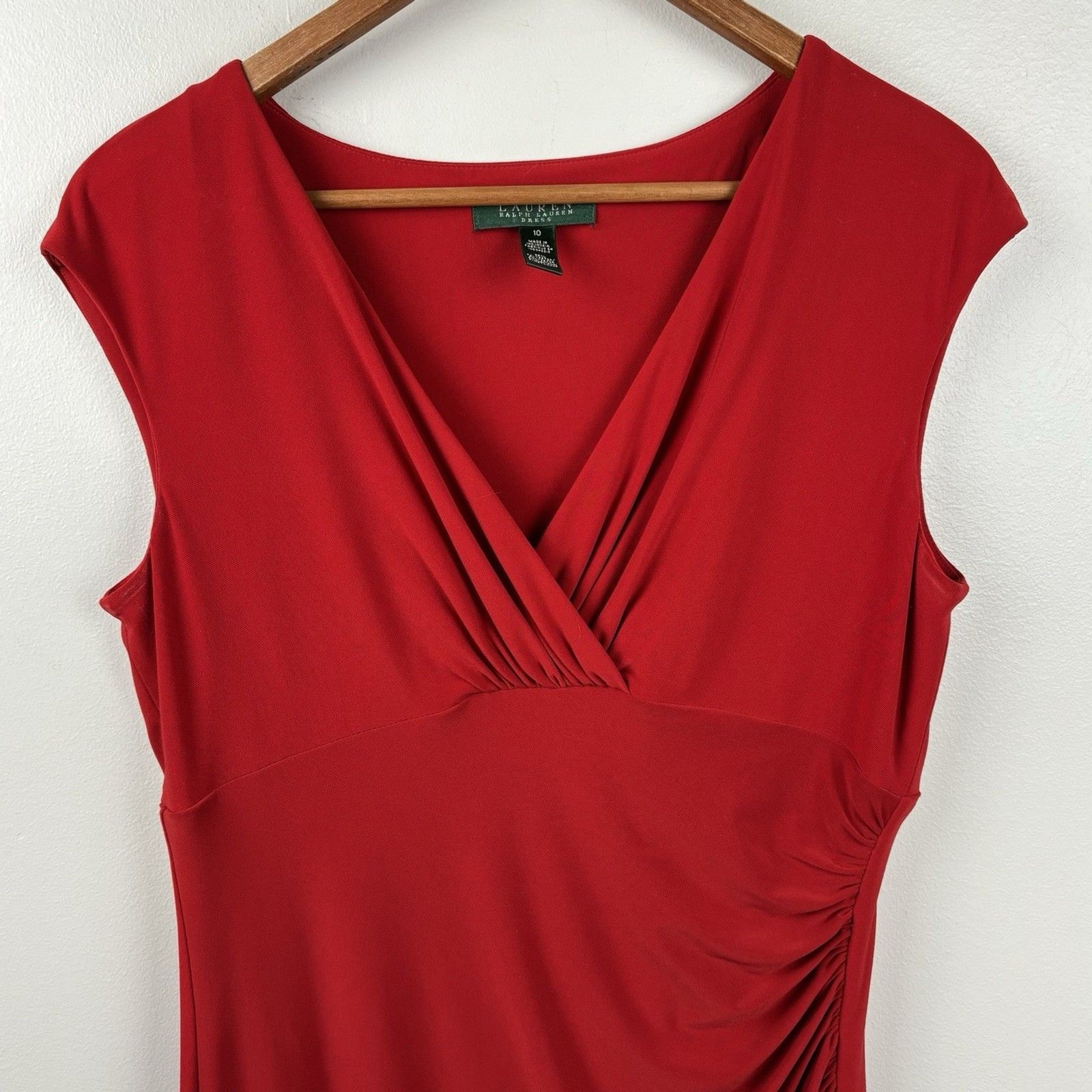 LAUREN Ralph Lauren Womens Size 10 Red Faux Wrap Ruched Side Sleeveless Dress