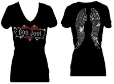 BON JOVI ANGEL WINGS RHINESTONE BLING WOMENS VNECK SHORT SLEEVE TEE SHIRT