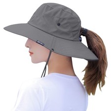 Womens Ponytail Sun Hat Summer Foldable Wide Brim Outdoor UV Protection Mesh ...