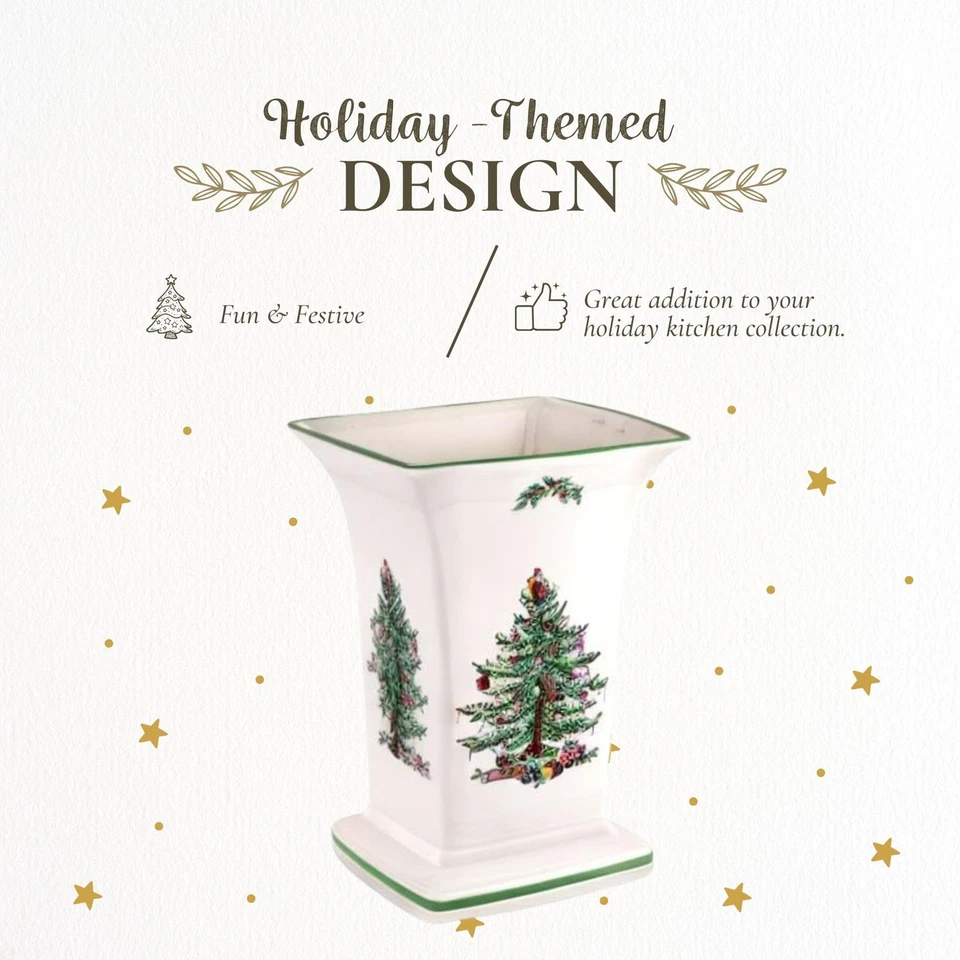 Jarrón cuadrado árbol de Navidad, florero festivo de 8 pulgadas para flores y decoración navideña -... Foto 3 de 4