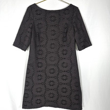 Adrianna Papell Textured Knit Shift Dress Charcoal Gray Geometric Openwork Sz 14