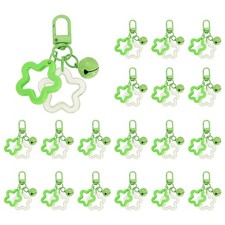 20Pcs Double Star Bell Keychain, Cute Star Bag Charms Keychain Charms, Green