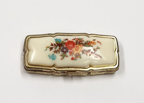 VTG Mid-Century Floral Bouquet Brass Pill Vitamin Suppliment Box Purse Hong Kong