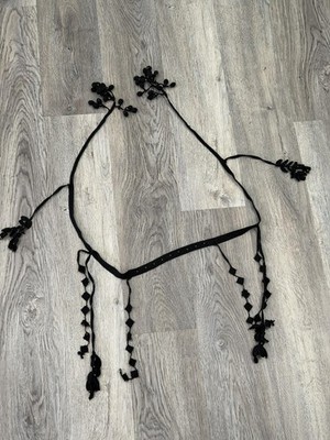 HAAT ISSEY MIYAKE BELT WOMENS ONE SIZE BLACK CROCHET BEADED TIE FRINGE BOHO