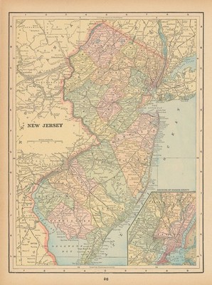 New Jersey State Map in Counties. KRAM 1894 alte antike Vintage Planentabelle