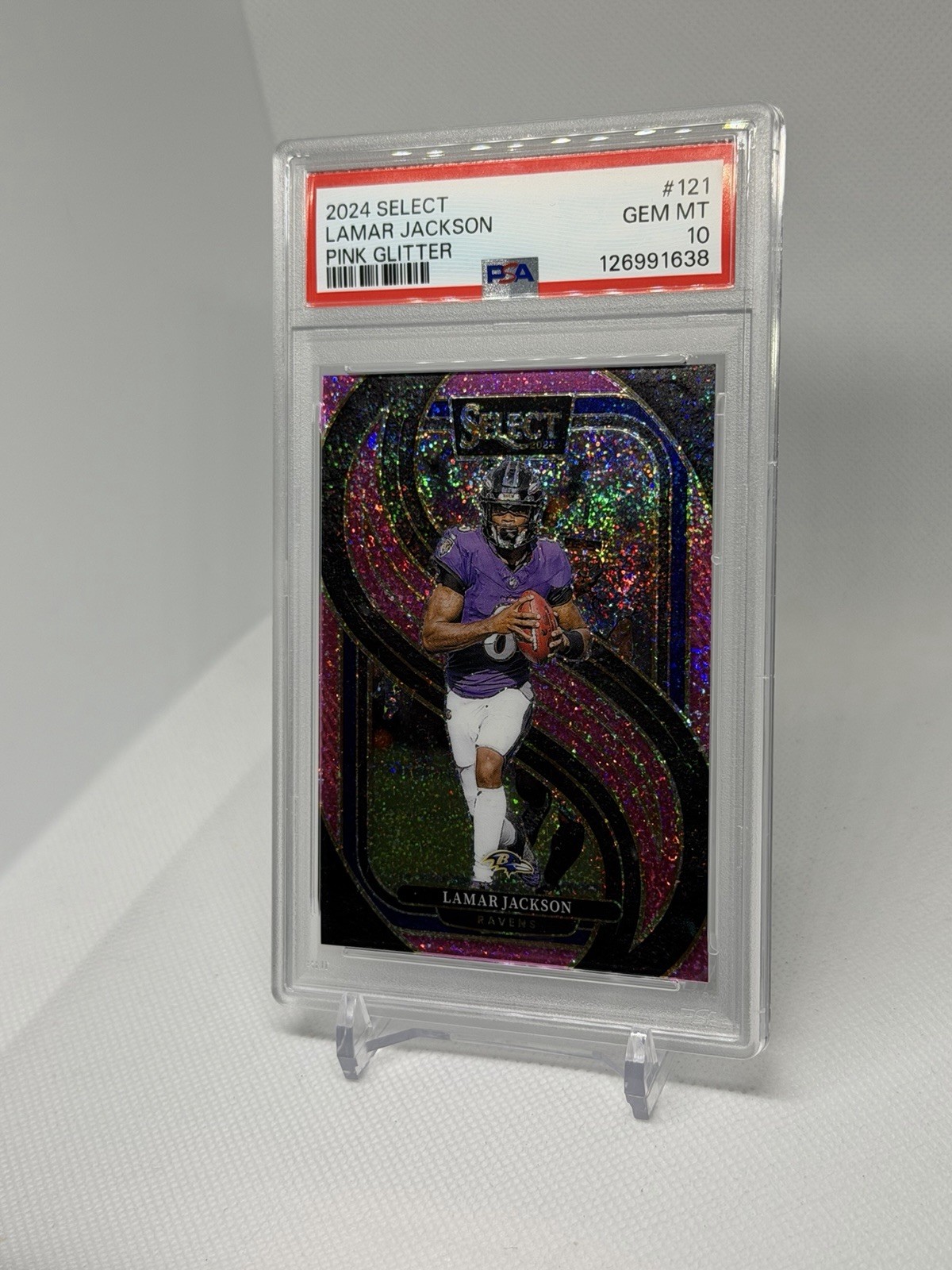 2024 PANINI SELECT PINK GLITTER #227 LAMAR JACKSON PREMIER LEVEL /15 PSA 10 view 5