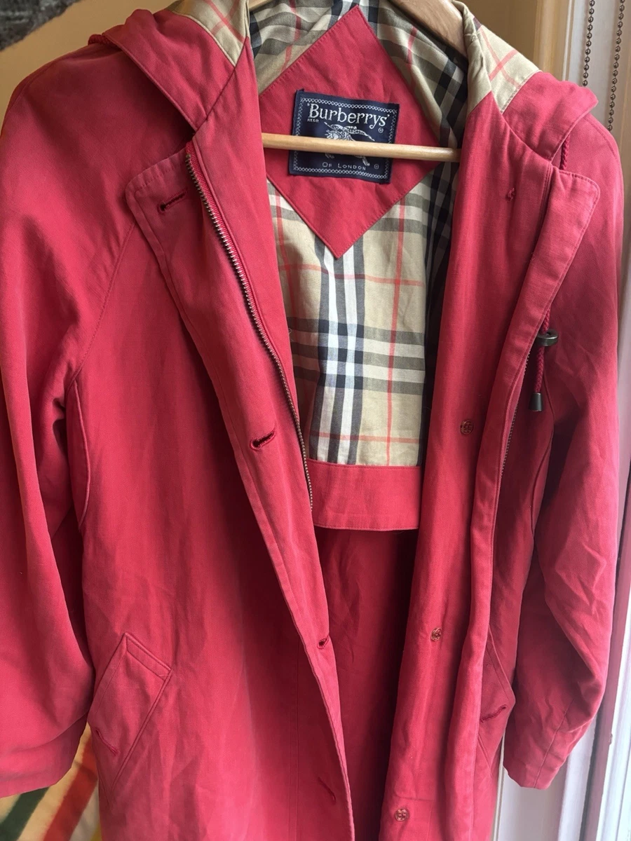 Abrigo chaqueta de campo vintage Burberrys rojo con capucha Nova Check etiqueta 2 se adapta a Reino Unido 8-10