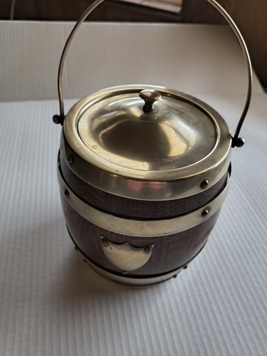 EPNS Silver Plate & Dark Brown Wood Ice Bucket with Handle & Lid,Barware Vintage