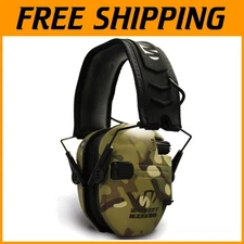 Compact Hearing Protection Muffs with Sound Amplification - Green Camo Design