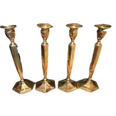 Antique Forbes  10 1/2 inch  Art Deco  Hexagon Taper Candle Sticks Set of 4.