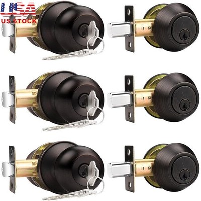Double Cylinder Deadbolt Lock Set High Security Easy Key Access Adjustable Latch