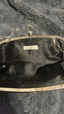 Neiman Marcus Black Satin Clutch Evening Bag Chain Strap Rhinestone Clasp