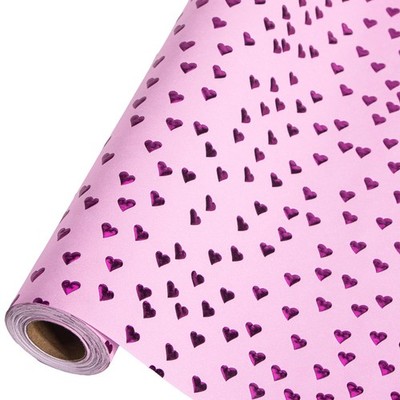 Ribbli Valentine s Day Wrapping Paper Pink with Magenta Heart Foil Mini Roll ...