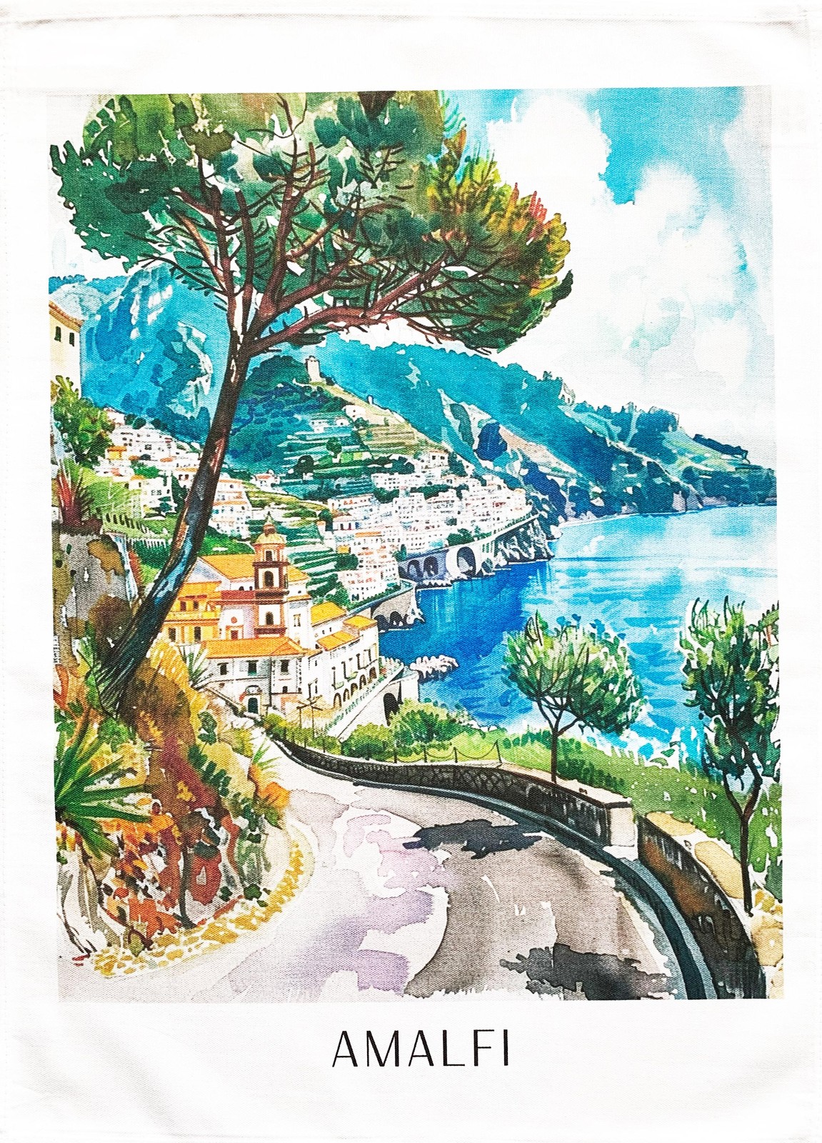 Tea Towel The Amalfi Coast large, colourful, machine washable, cotton,