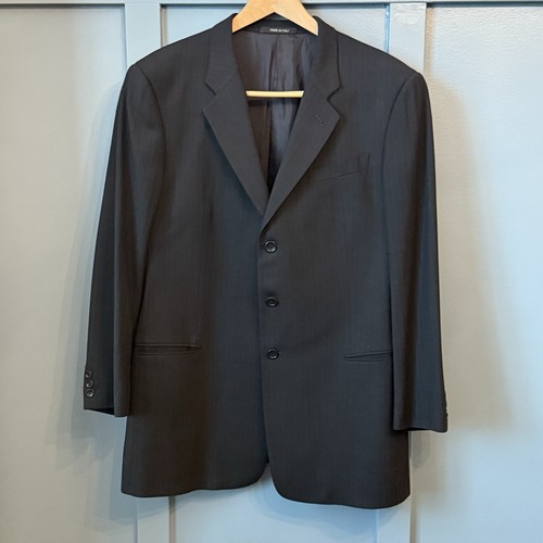 Armani Collezioni 44R Schwarz Nadelstreifen Designer Anzug Jacke Hose 90er Vintage - Bild 1 von 15