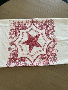 Vtg Detailed Red Work Embroidery Pillowcase Star Aquatic Look