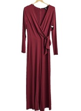 Maggy London Tie Waist Long Sleeve Wide Leg Jumpsuits Size: 8