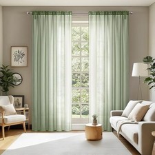 2 Panels Sheer Curtains 90 inches Long 54"W x 90"L Pack of 2 Sage Green