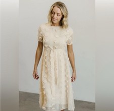 Baltic Born Darbi Floral Dot Textured Midi Dress Cream XL NWT Romantic Bridal