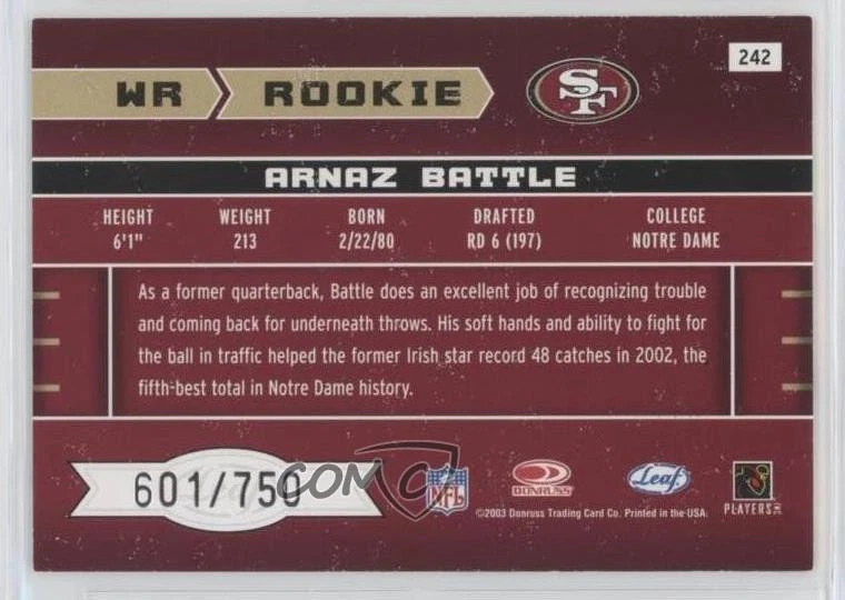 2003 Leaf Rookies & Stars Rookie /750 Arnaz Battle #242 RC - Image 2 of 2