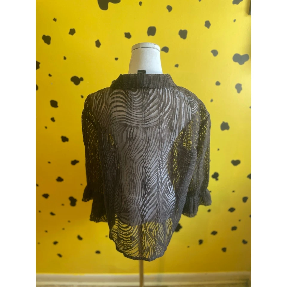 Blusa vintage para mujer L marrón texturizada con botones transparentes Cottagecore Boho Safari Foto 4 de 4
