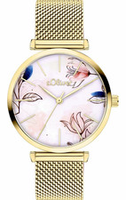 s.Oliver Damen Armbanduhr Quarz Milanaise gold Blumen-Zifferblatt Ref 4497