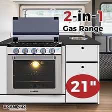 CAMPLUX 21" Gas Range Oven & 3 Burners Cooktop Compact Kitchen Camper Stove Top