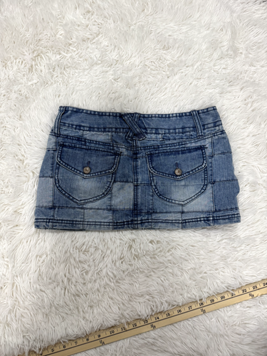 Y2K Low rise denim patchwork mini skirt micro SZ 7/8 30" fairy boho rockstar - Picture 6 of 6