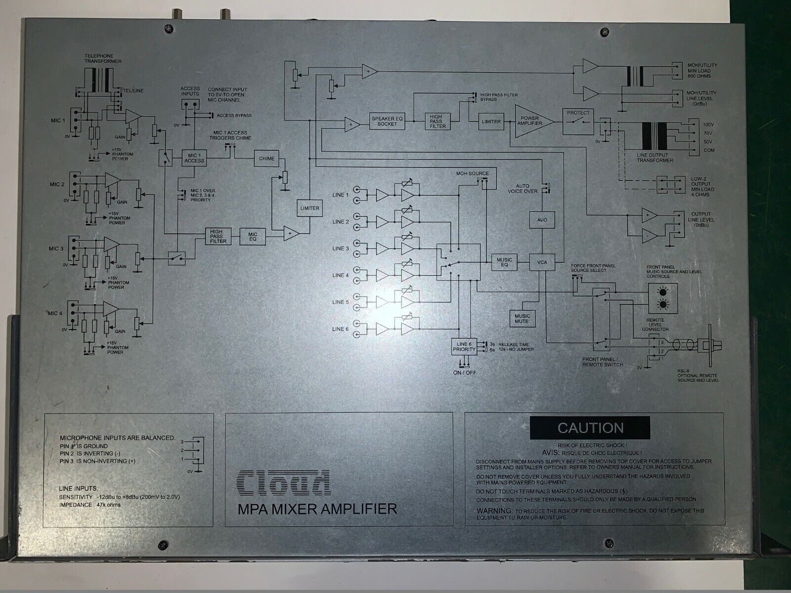 Cloud MPA-240 120W Mischverstärker 6x Line, 4x Mic Input, 4 Ohm & 100V Amplifier