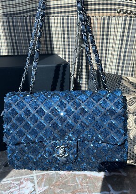 Mint Chanel Large Single Flap Navy Blue Quilted Design W