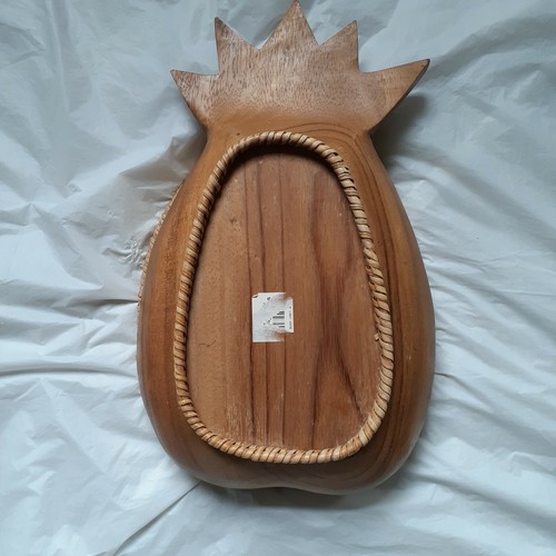 Kamoni Wood MCM Wicker Pineapple Serving Bowl Tiki Party Decor 3 Side Bowls Vtg - Picture 4 of 5